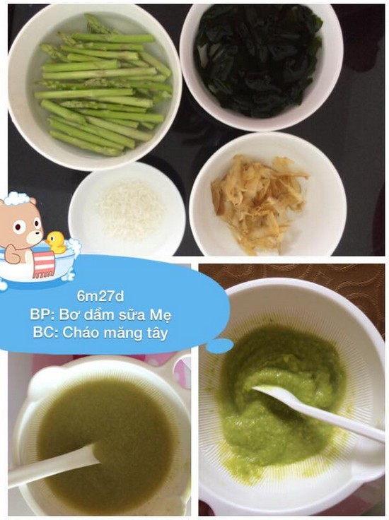 Sharing an ideal weaning menu for 6-month-old babies: Porridge with asparagus, avocado mashed with breast milk