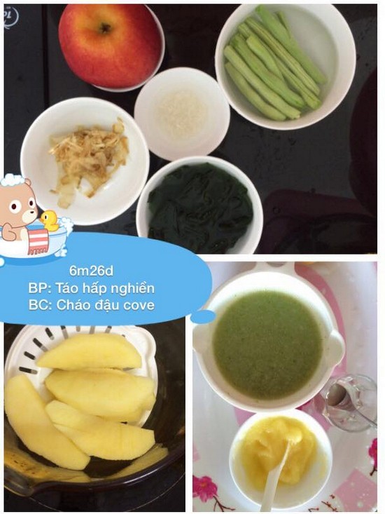 Sharing an ideal weaning menu for 6-month-old babies: Porridge with green beans, mashed steamed apple